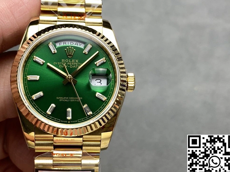 Tungsten Rolex M128238-0130 Day Dial 36mm Gold Factory Steel Yellow QF Date Green v5 0715